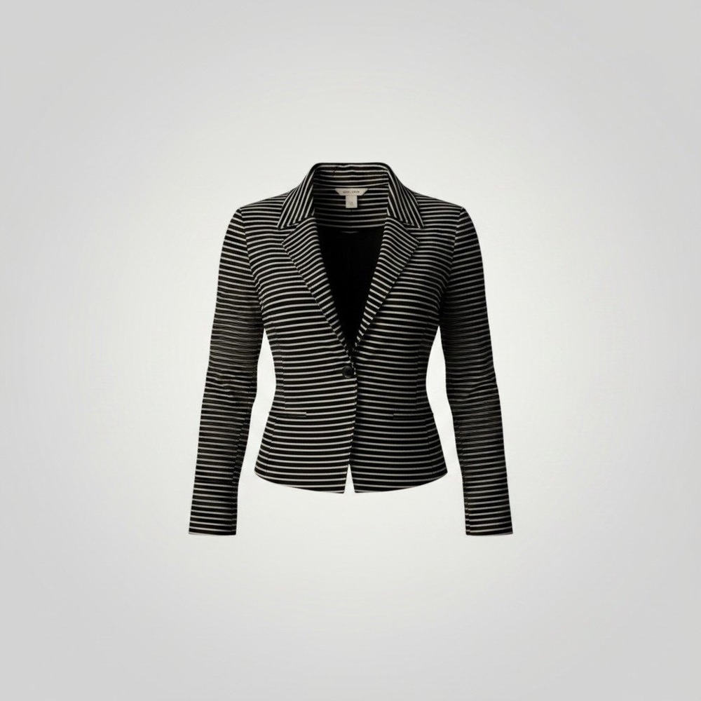 White House Black Market Striped Blazer Women 6 Black Jacket Parisian Career